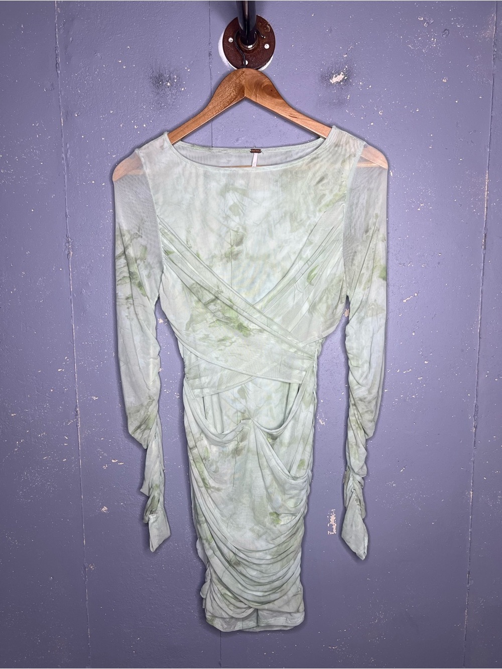 FREE PEOPLE - KATANA MINI DRESS IN SAGE COMBO Size Small - Picture 5 of 8